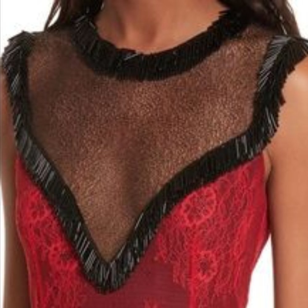 NWT Diane Von Furstenberg Beaded Overlay Dress Lipstick Red Size 8